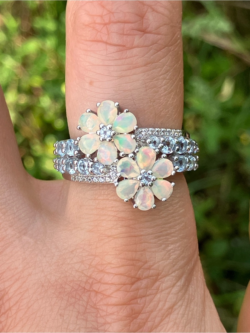 Natural Ethiopian Opal Blue Topaz Sterling Silver Ring Size 8